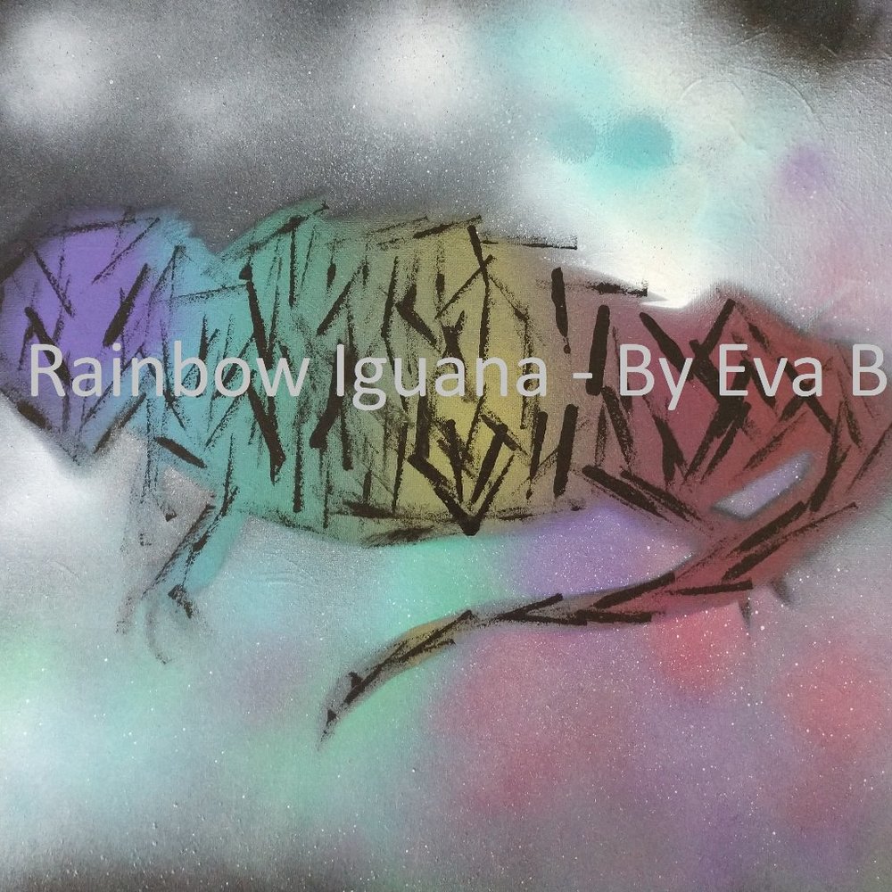 Handmade Abstract Painting Of A Rainbow Iguana In A Tree 16x20 Unframed Canvas
